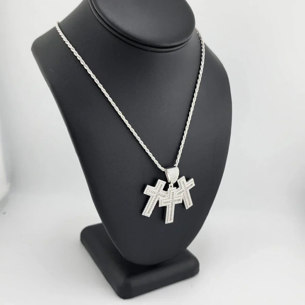 Brand New Sterling Silver 925 Triple Cross Necklace